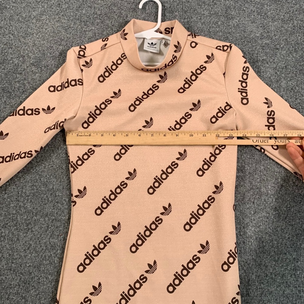 Adidas Originals Dress Monogram Long Sleeve Logo Print Bodycon‎ Pink Peach XS - Picture 6 of 9